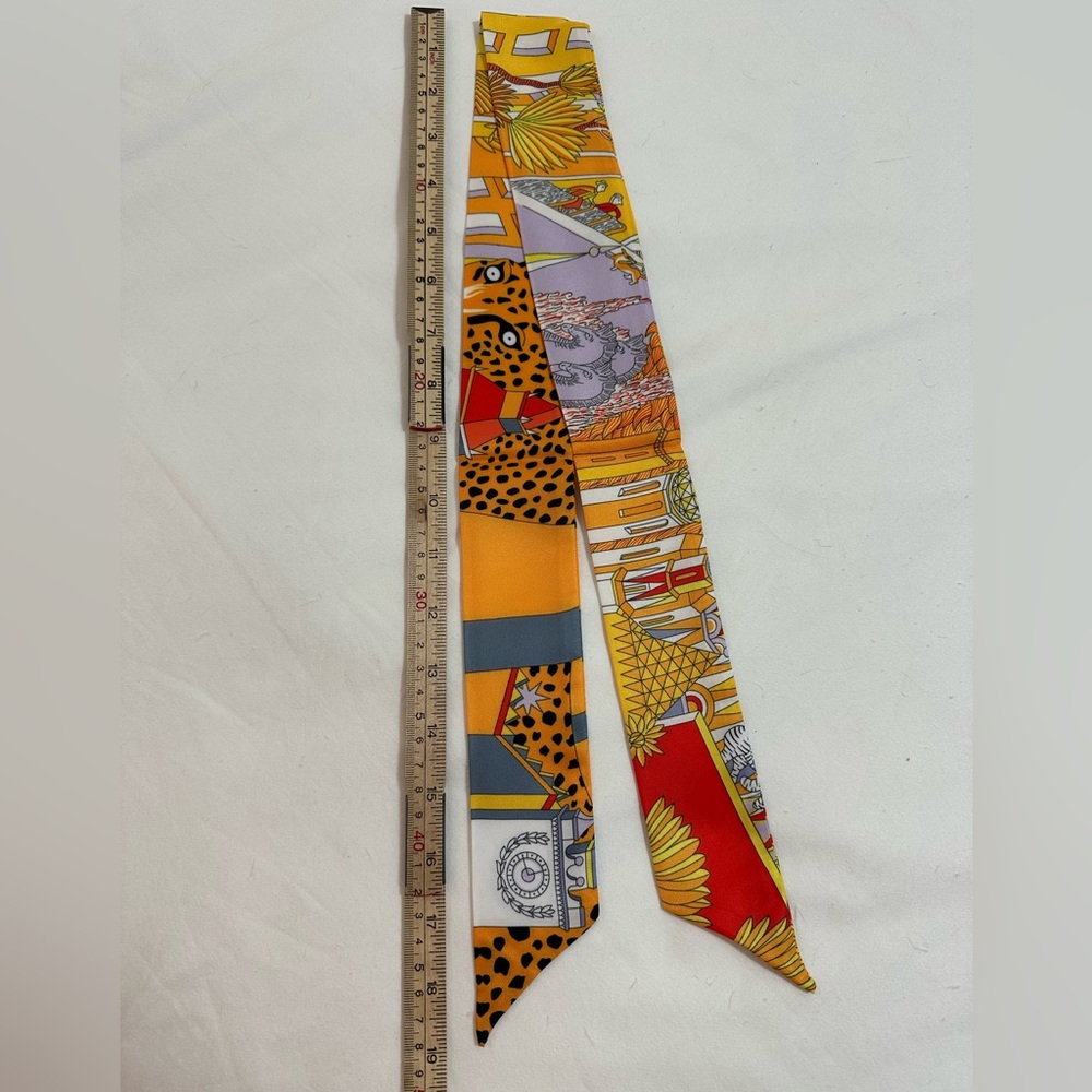 ORANGE LEOPARD CHEETAH PRINT SKINNY SCARF BAG HANDLE WRAP TIE PURSE HAIR RIBBON - Picture 9 of 11